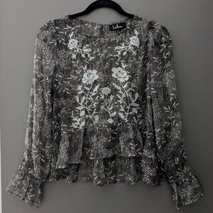 Lulus Embroidered Sheer Gray Top